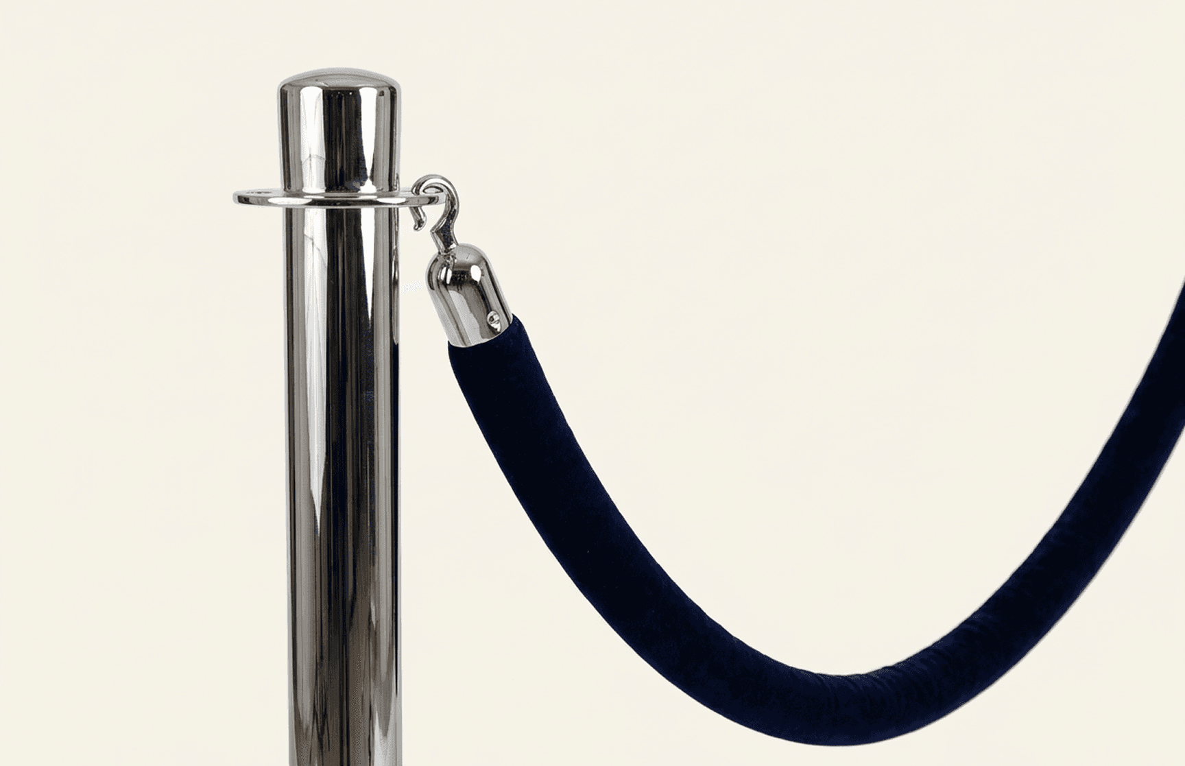 Chrome stanchion with navy velvet rope